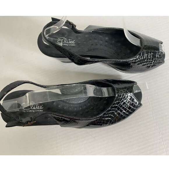 Walking Cradle NWOB Elites Black Patent Open Toe Slingback Sandal Size 10 1/2/W - Picture 2 of 9